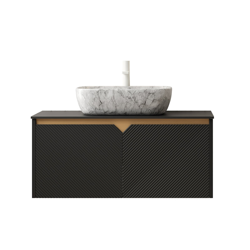 Meuble-lavabo moderne en bois noir avec lavabo en céramique, armoire de rangement en bois massif