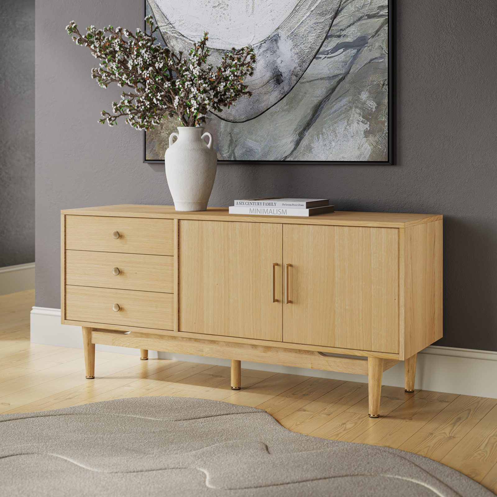 TV Stand, Brown Wood, 26.5"H x 57"L x 18"W