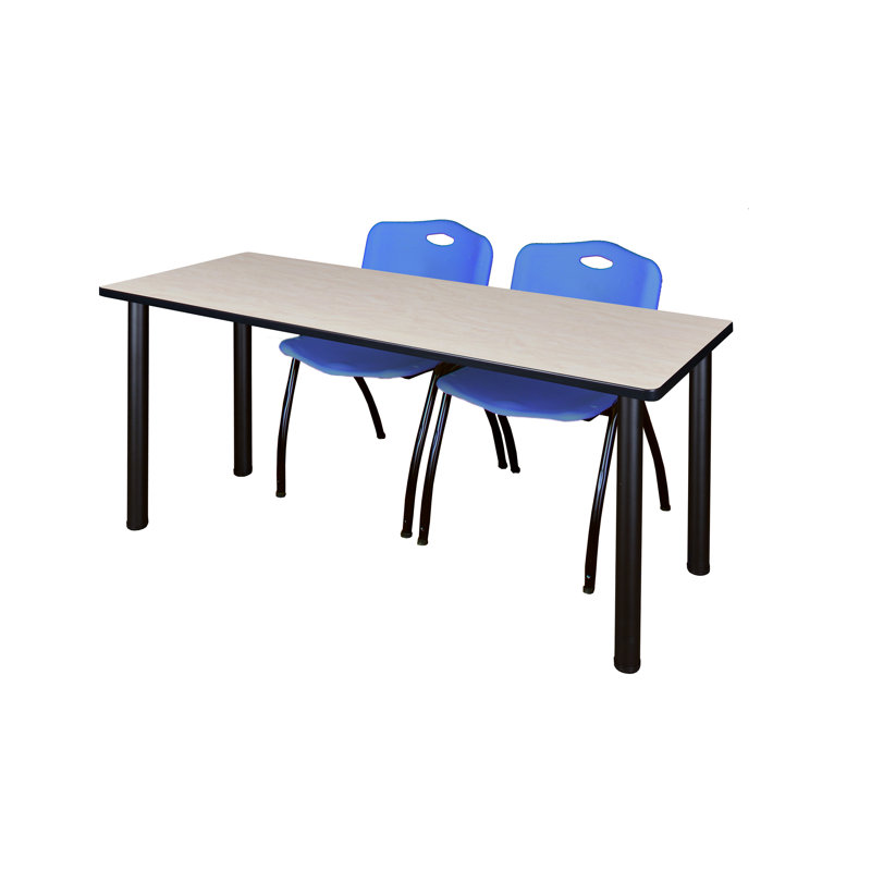 Plateau de table Kee et chaises empilables 2 M, Bleu, Noir, Érable