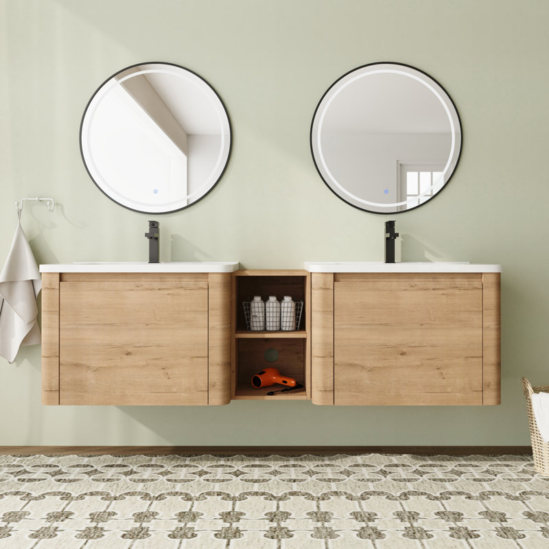 Meuble-lavabo mural flottant avec plateau en céramique, 68"