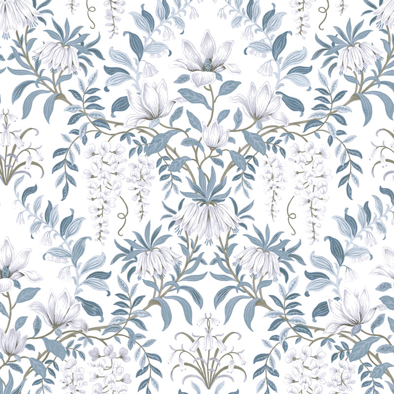 Rouleau de papier peint Laura Ashley Parterre, Blanc cassé / jet marin