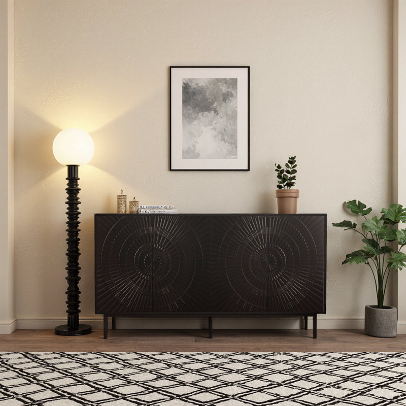Buffet de rangement en bois massif avec tablettes réglables