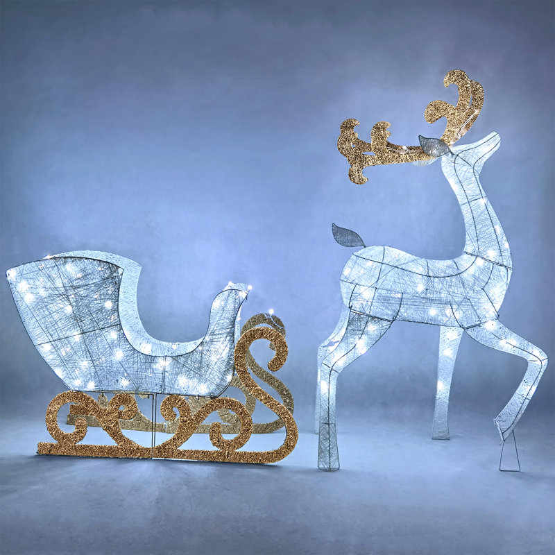 2 Piece Reindeer and Sleigh Lighted Display Set