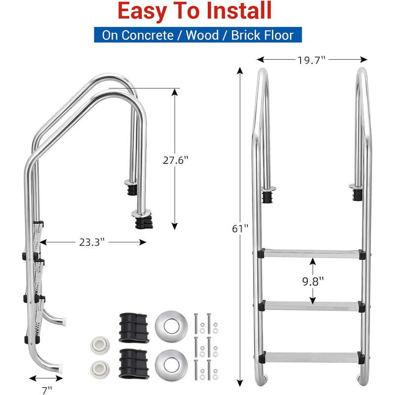 Heavy Duty 2/3 Step Pool Ladder,Stainless Steel In-Ground Design with Non-Slip Steps & Handrails