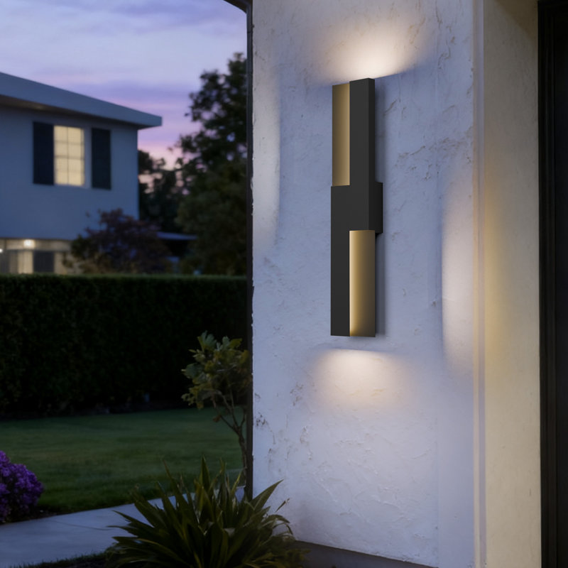 Applique murale d'extérieur à DEL 23,6 po en aluminium noir à intensité variable