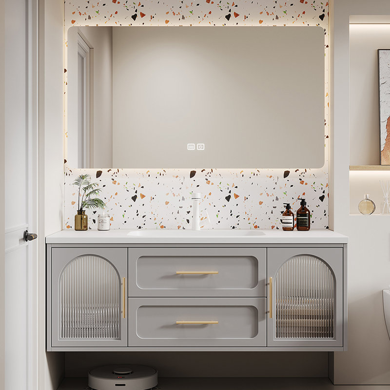 Meuble-lavabo de style crème français, Gris clair, H 19,7 po x l 51,2 po x P 21,7 po