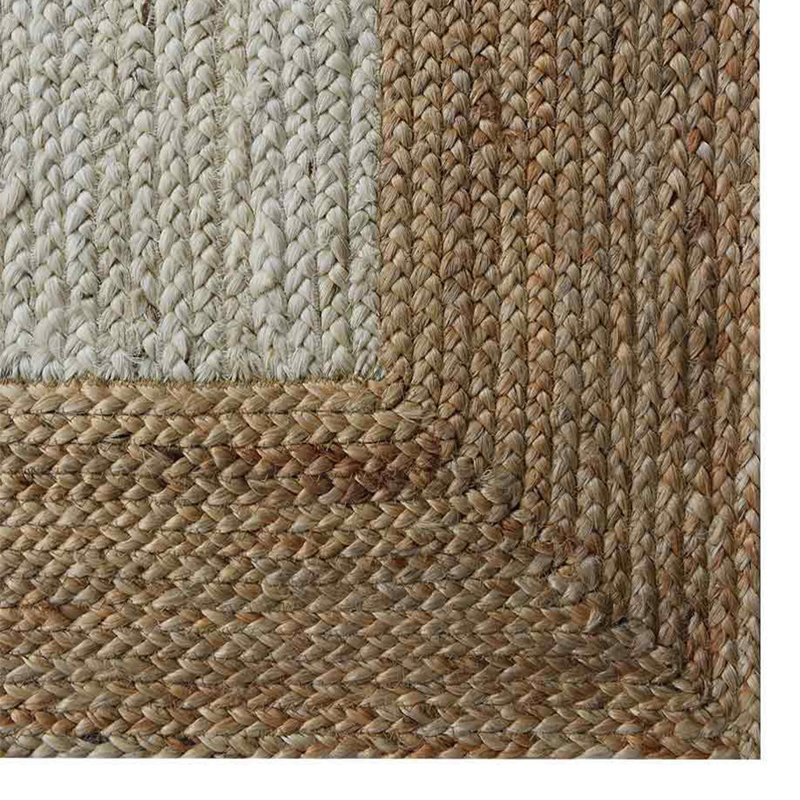 Tapis en jute tissés à la main de couleur unie écologique de 8 pi x 10 pi de Manns, de couleur naturelle blanche, de conception moderne et contemporaine, à poils courts, en fibre naturelle, pour l'intérieur, le salon et la chambre à coucher