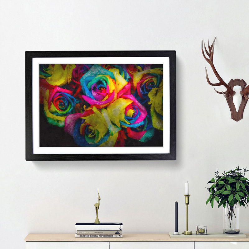 Multi-Coloured Rainbow Roses - Picture Frame Graphic Art Print, Black Framed, 24cm H x 33cm W x 2cm D