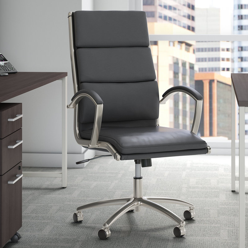 BBF Seating Faux Leather High Back Executive Chair, Dark Gray