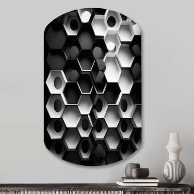 Abstract Geometric Black And White II - Cylinder Abstract Geometric Metal Wall Art, Asymmetrical Metal Wall Sculpture Print