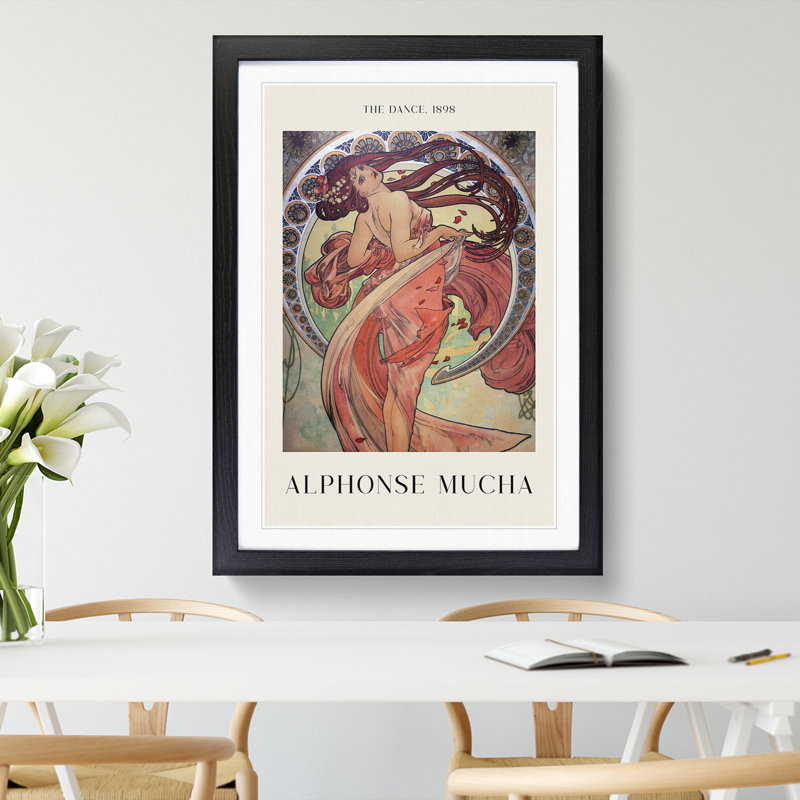 The Dance by Alphonse Mucha - Picture Frame Painting, 48cm H x 36cm W x 2cm D, Black Framed