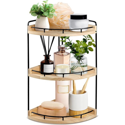 Organisateur de comptoir de salle de bain à 3 niveaux, plateau de comptoir de salle de bain et organisateur de meuble-lavabo, comptoir de coin en bois pour la cuisine, commode