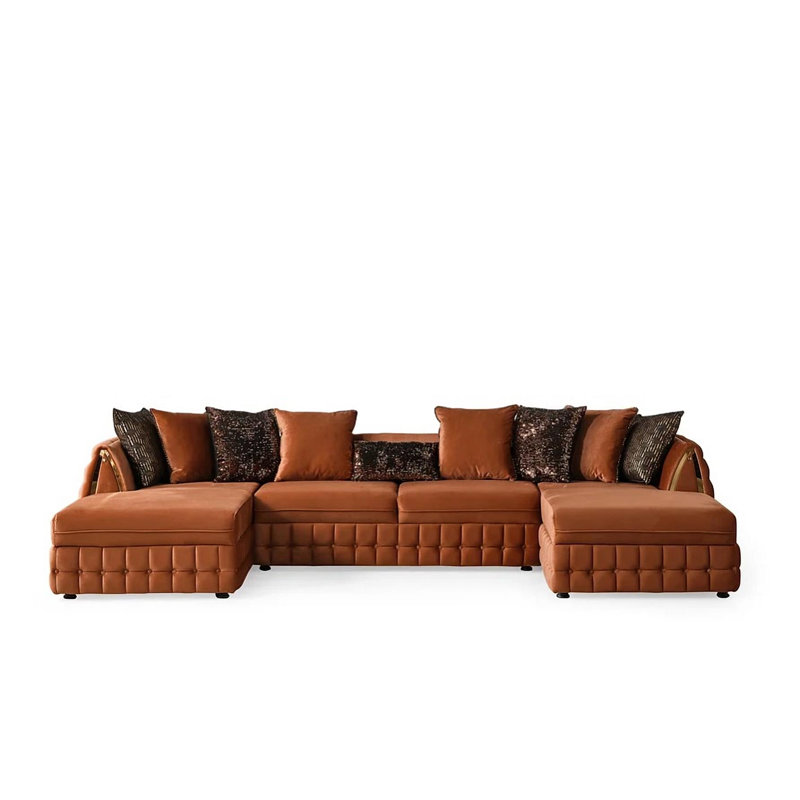 Lamor Upholstered U-Shaped Sectional Symmetrical, Orange Fabric