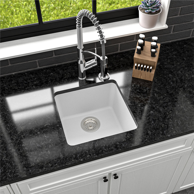 Karran Quartz 16-5/8'' X 16-5/8'' Undermount Bar Sink, Matte White