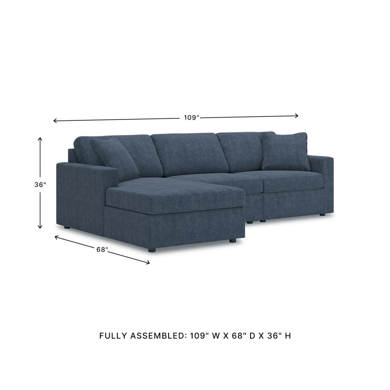 Chobanyan Sectional With Chaise, Face à la gauche, H 36 po x l 109 po x P 68 po, Polyester bleu