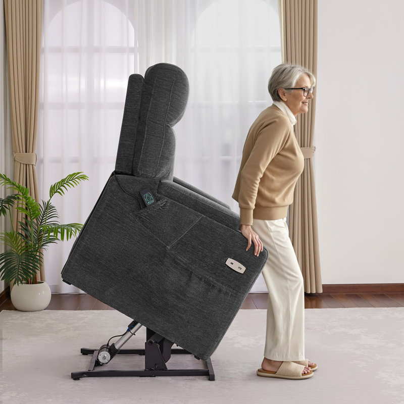 Dual Motor Power Recliner Lift Chair with Arm Storage, Vibration Massage & Dual Heating, Infinite Position, Dark Gray