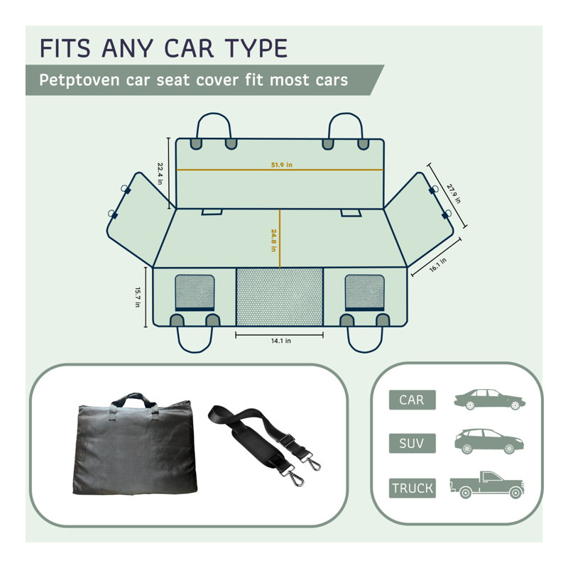 Gray Waterproof Car Seat Cover with Mesh Window and Storage Pockets