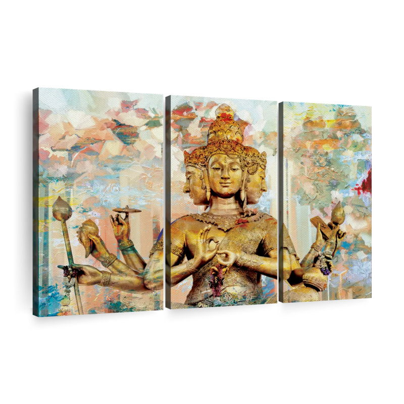 Statue of Brahma, ensemble de 3 reproductions sur toiles par NirvanaDesigns, H 20 po x l 33 po