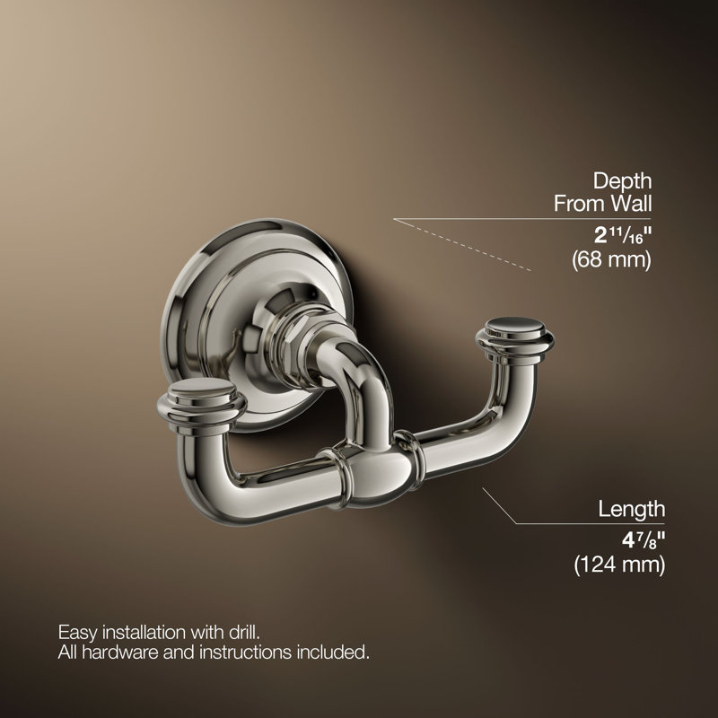 Artifacts® Double Wall Mounted Robe Hook, Vibrant Polished Nickel