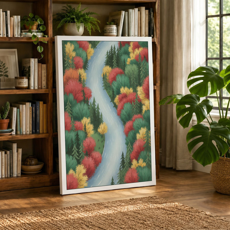 Autumn River Through Gardens Botanical 1 Piece Wrapped Canvas Wall Art, 18x12 - 45.7 x 30.5 cm, White Border