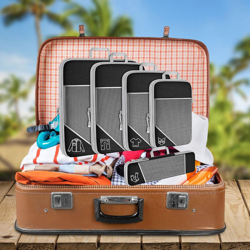 Paquet de 5 cubes de rangement extensibles pour valise légère en maille noire