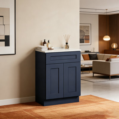 Shaker RTA 30" Kitchen Sink Base Cabinet,Painted Navy Blue, Solid Wood,24D X 34.5H (No Top)