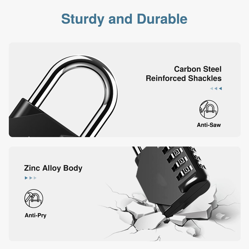 10 Pack Black Zinc Alloy 4-Digit Combination Padlocks