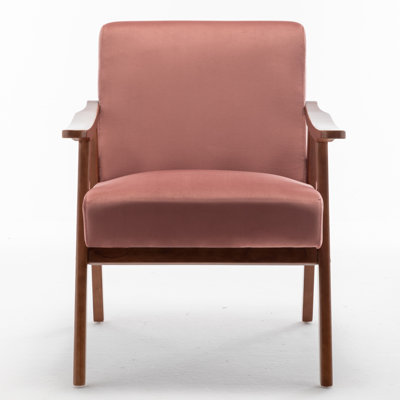 Ryno Mid-Century Accent Chair, Natural Wood Frame, Rose Pink Velvet