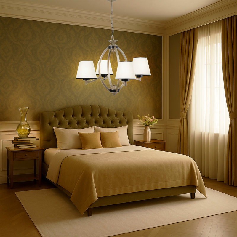 Lustre traditionnel avec abat-jour en tissu et hauteur réglable