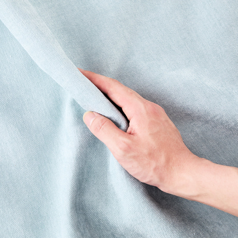 Bleu ciel, chenille, trois places, tissu usé, repose-pieds assortis, ensemble de sièges confortables et élégants, structure en deux bois