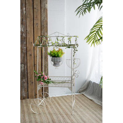 Novelty Pushcart Plant Stand with 2 Baskets - 33.5" x 21" x 55" - White