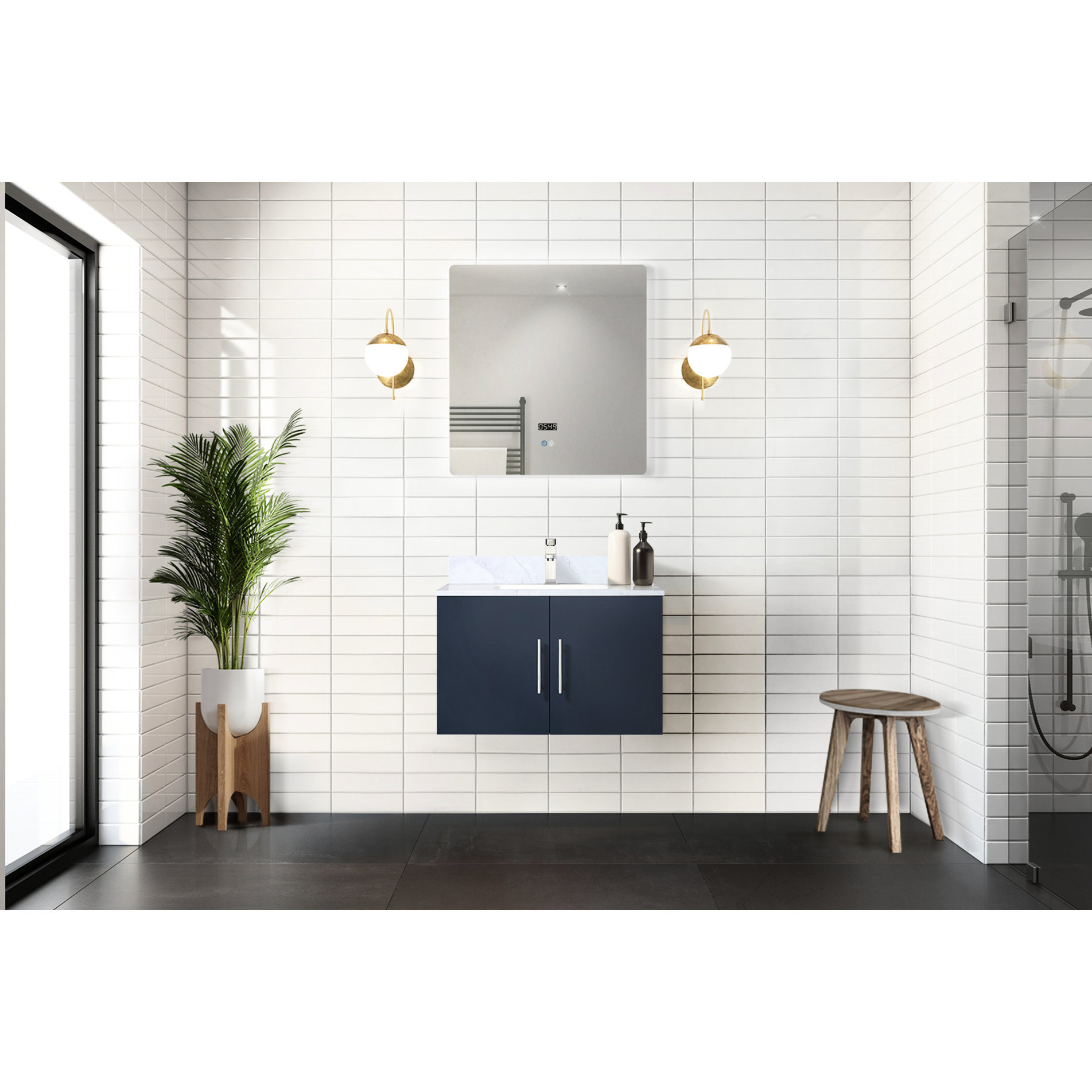 Latitude Run® Navy Blue Vanity For Bathroom With Marble And 30 In. Led ...