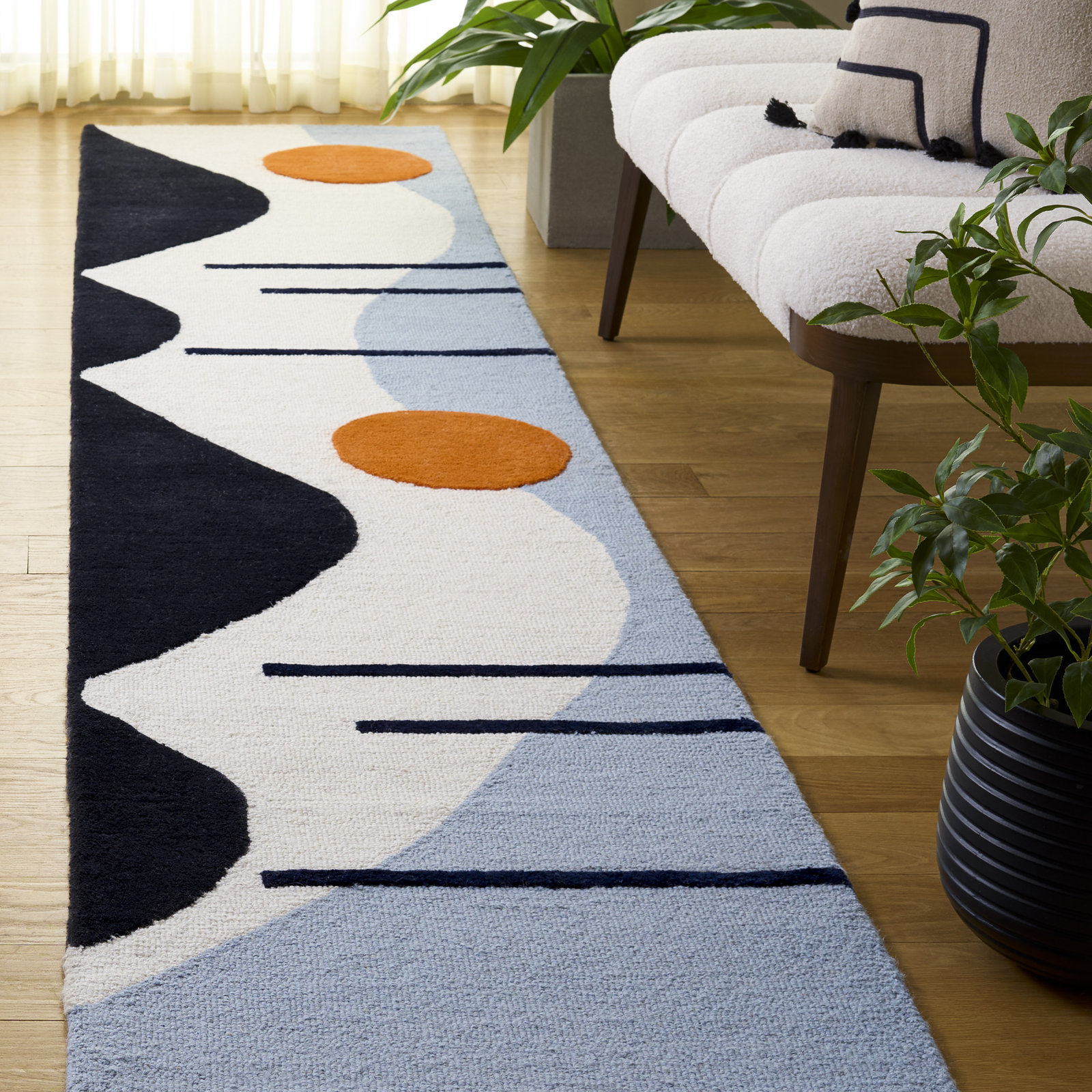 Felipe Wool Ivory / Blue Rug, Runner 2'3" x 12'
