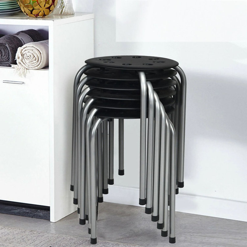 Gray 17.5 Inch Set of 6 Stackable Plastic and Metal Stools