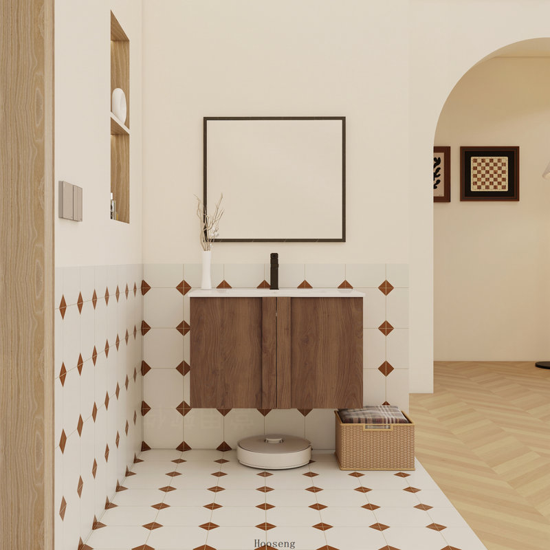 Meuble-lavabo mural flottant en ébène brun 30 po avec lavabo et portes à fermeture en douceur