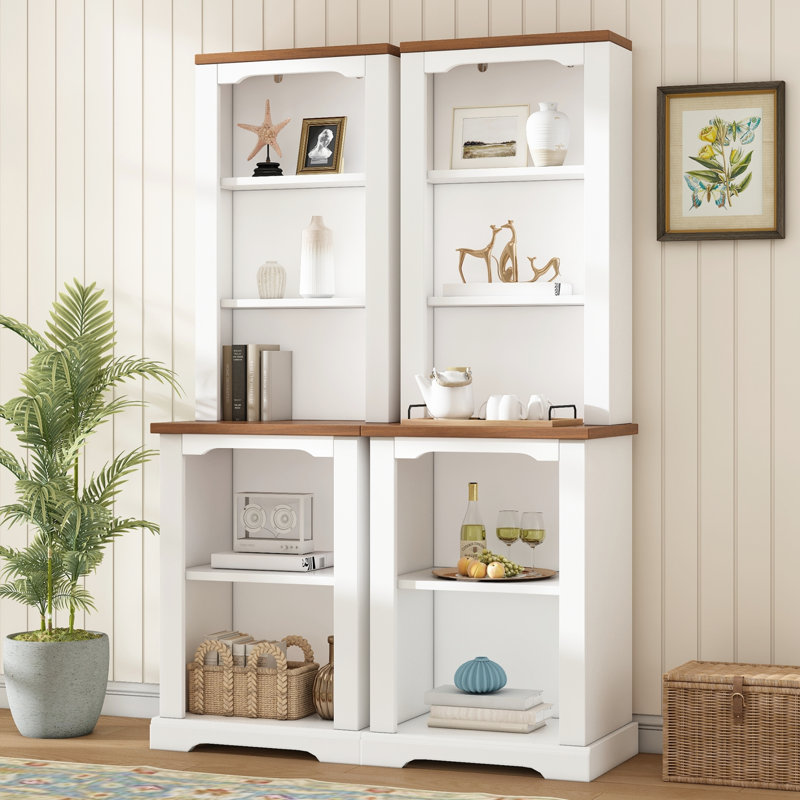 Spacious 2 Piece Mdf Bookcases, Modern Walnut White Storage For Home