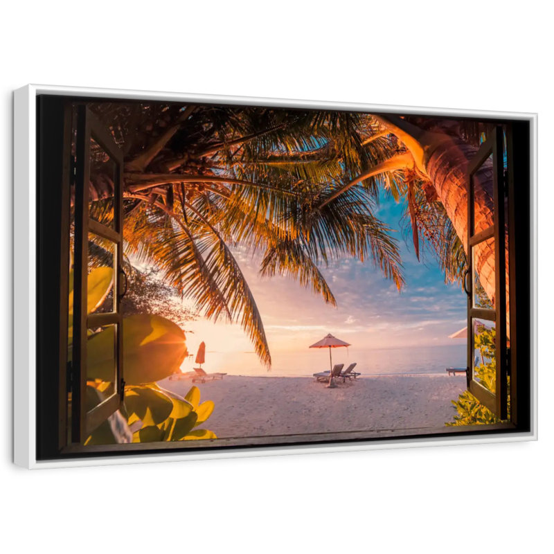 Window To Maldives Bleeker, Cadre flottant blanc, 37 po x 25 po