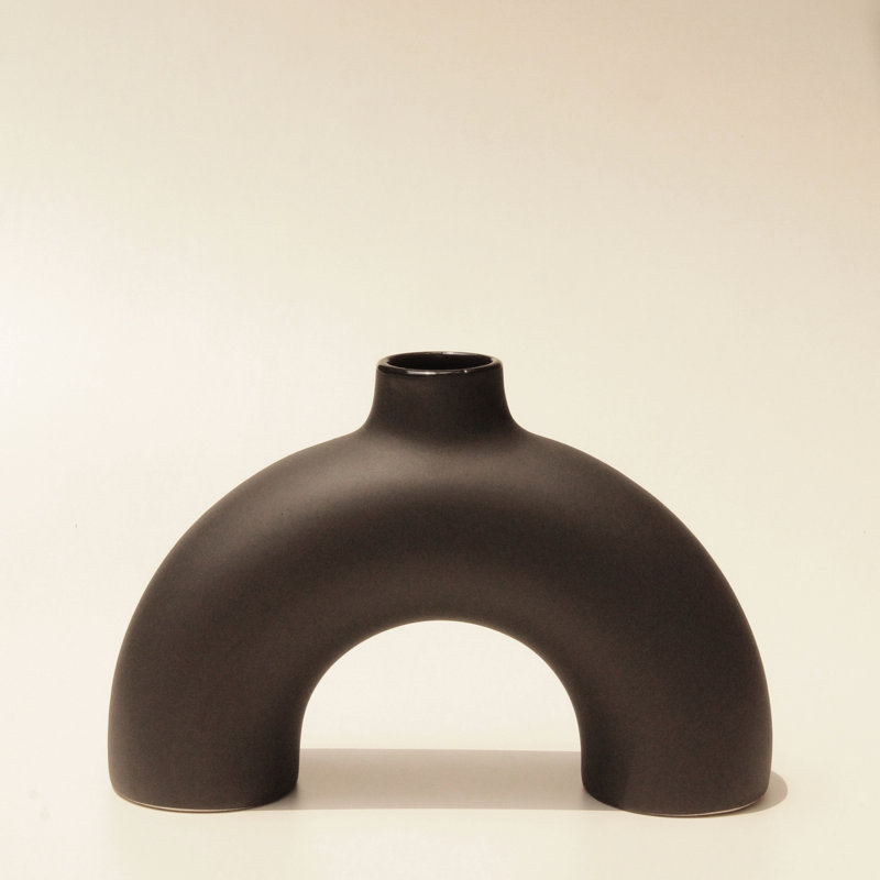 Black Ceramic Arch Table Vase, 8-inch