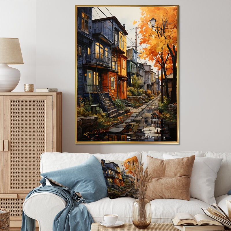 «Cityscape Alleyway Patchwork IV», reproduction, Cadre flottant doré, H 20 po x l 12 po x P 1 po