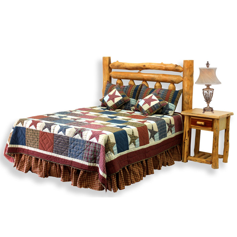 Log Star Farmhouse / Country Cotton Patchwork Quilt, Queen Quilt
