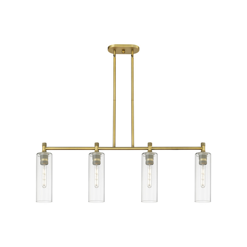 Luminaire suspendu pour îlot 4 lumières Crown Point, H 14,75 po x l 43,75 po x P 3,88 po, Laiton brossé, Clair