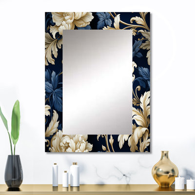 Lester Blue Pivoines Regal Damask Opulence - grand miroir mural floral