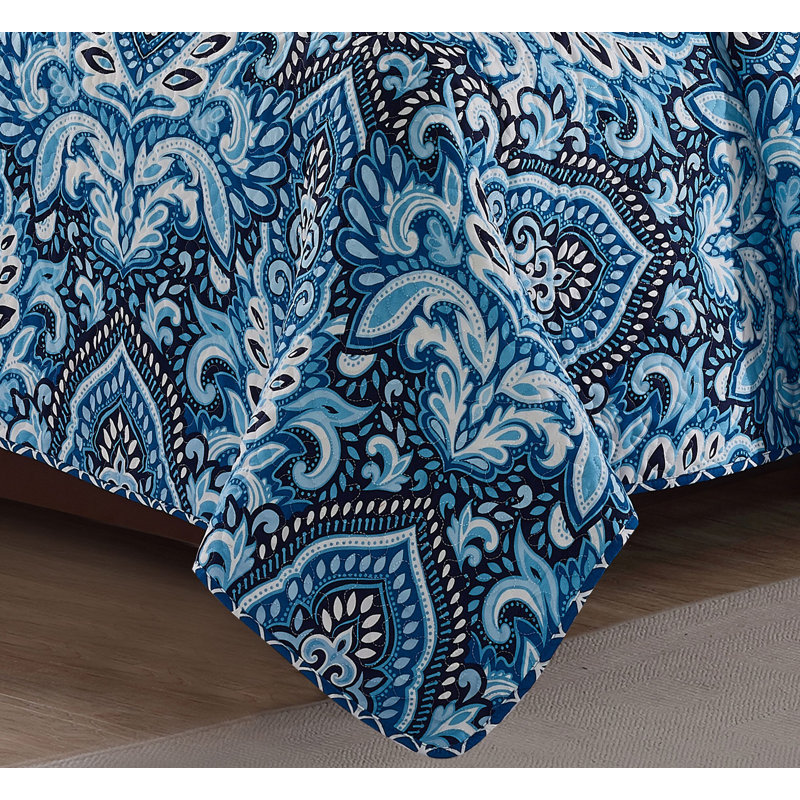 Ensemble de courtepointe réversible en microfibre Ryne Blue, Courtepointe simple et 3 pièces supplémentaires