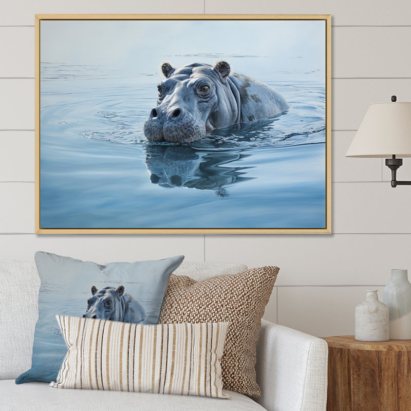 «Afrique Hippos Serenity I» sur toile, H 12 po x l 20 po x P 1 po, Cadre naturel flottant