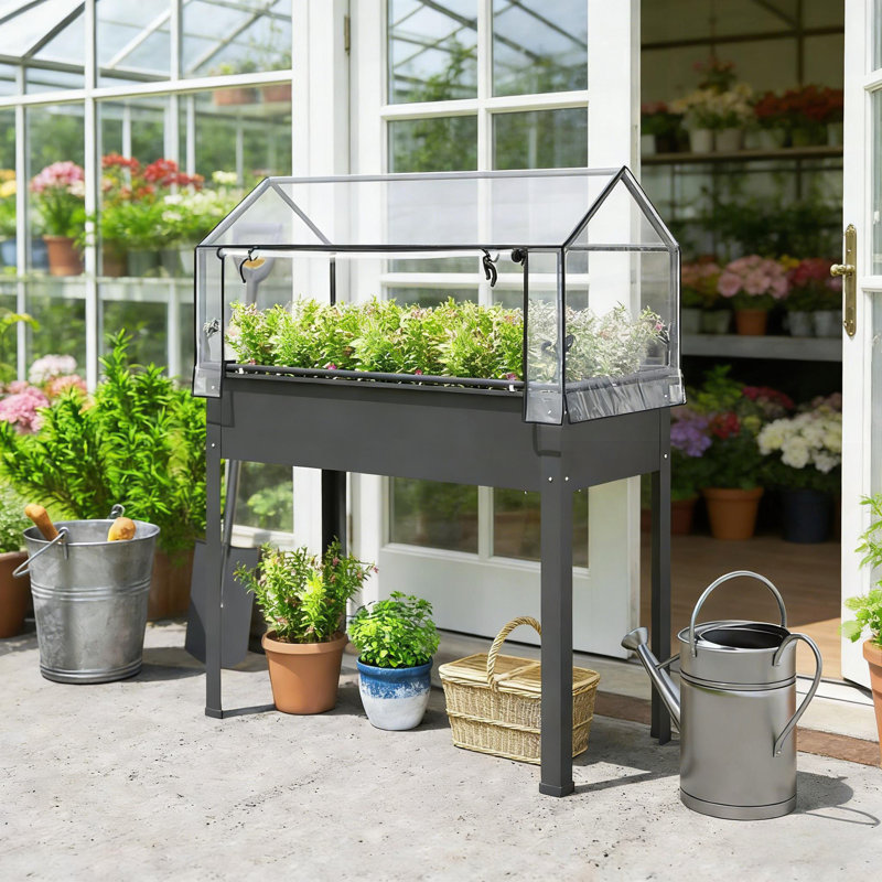 Outdoor Elevated Garden Box,Plant Bed, Dark Gray