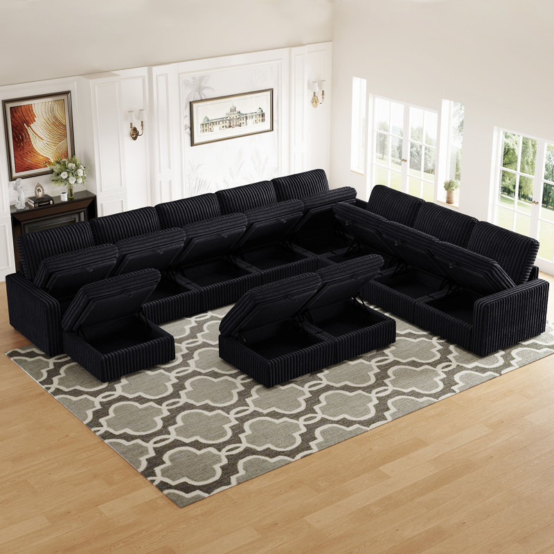 Canapé modulaire surdimensionné en U avec rangement Ottman, Velours côtelé noir