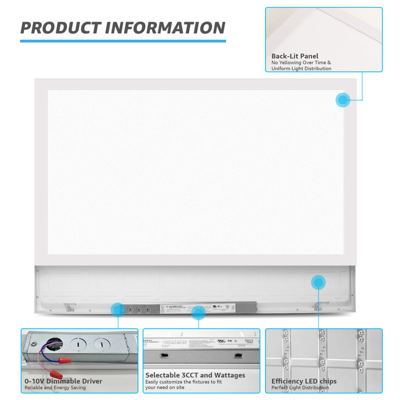 Dimmable Rectangular Flat Panel Ceiling Light, 47.76" H x 23.74" W x 1.4" D