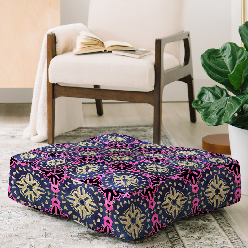  Boho Medallion Square Cushion with Filling, Gray/Pink