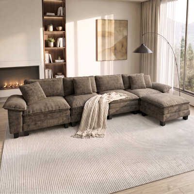 Canapé modulaire de 158 po avec repose-pieds modulaire avec repose-pieds en L surdimensionné et accoudoirs larges amovibles
