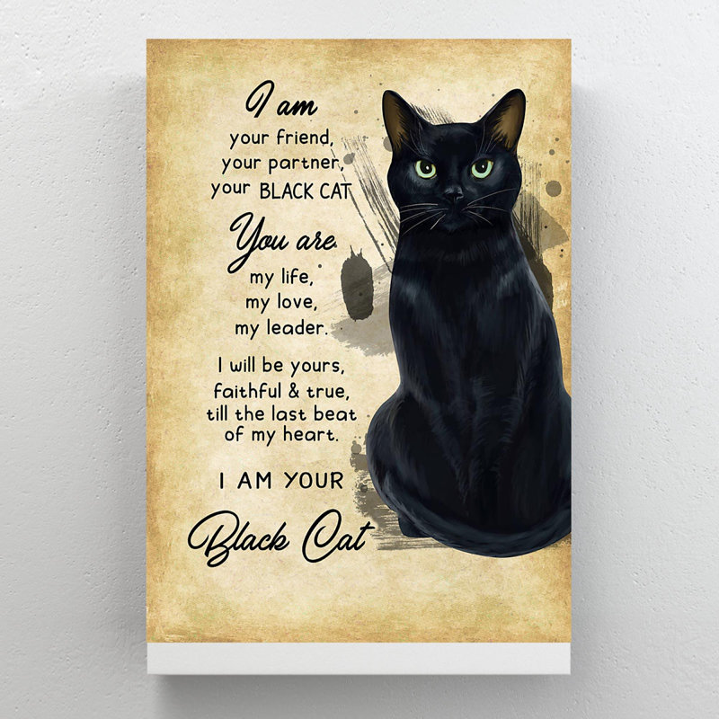 «Black Cat» sur fond brun «I Am Your Friend», reproduction d'art rectangulaire sur toile tendue 1 pièce